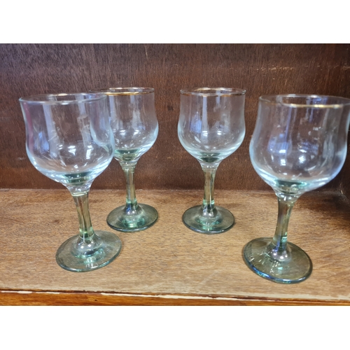 026Y - Vintage green glass stem wine glasses