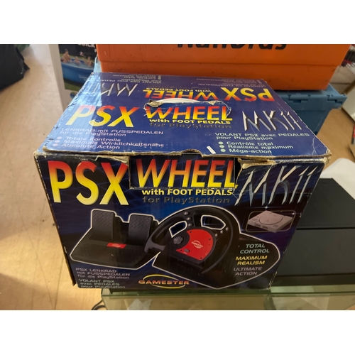 53J - FULLY BOXED GAMESTER PSX WHEEL WITH FOOT PEDALS - PLAYSTATION 1 PS1