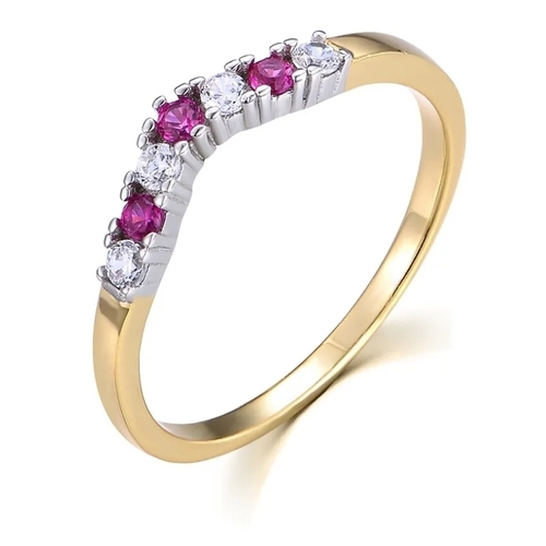 008B - 9ct Gold on Sterling 925 Silver Ruby and White Sapphire Wishbone Ring