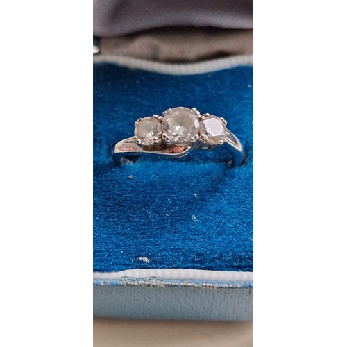 96 - 9ct white gold cz trilogy ring. Size L. 2.4g