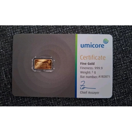 299 - Umicore 1 Gram Gold Bar 24ct used