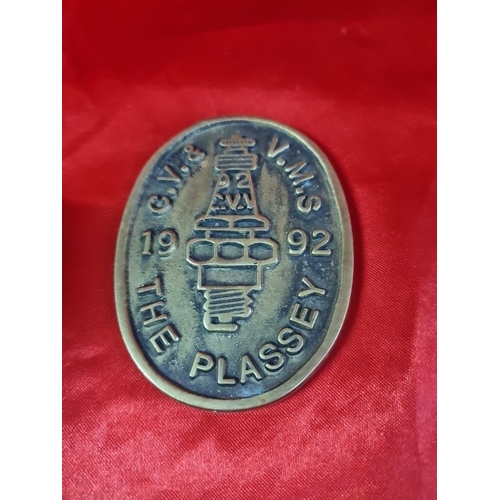 33G - The Plassey C V And V M S Brass Plaque Badge Sign