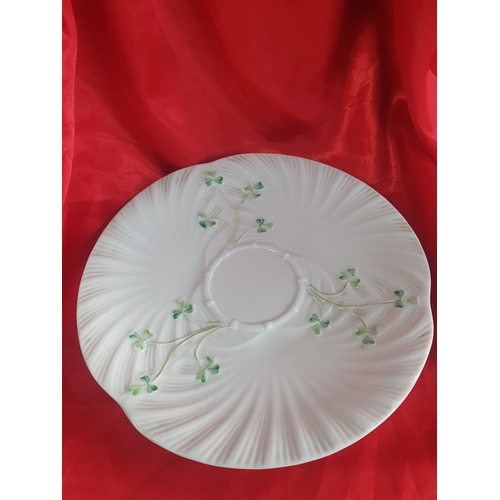 798 - Large Belleek brown stamp shamrock plate