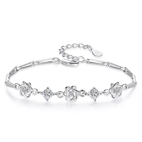 117G - 925 Sterling Silver Crystal Star Charm Bracelet