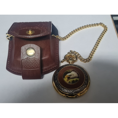 04C - Alaska bald eagle cased pocket watch brilliant condition