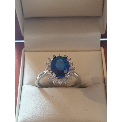 625 - Ladies Diana style large blue stone ring