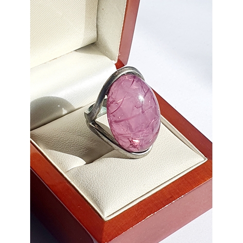 110 - Large Pink Crackle Stone Ring