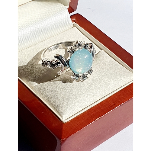 113 - Diamante blue stone moon & Star Ring