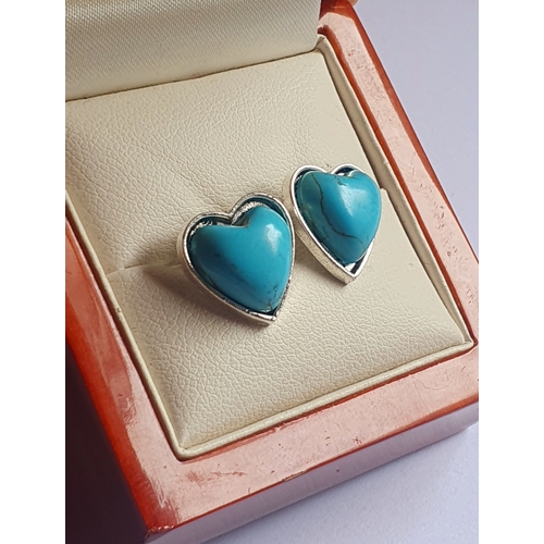 56P - Heart Shaped Teal Earrings