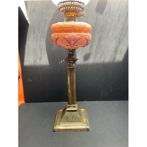 33P - Antique oil lamp with orange bowl