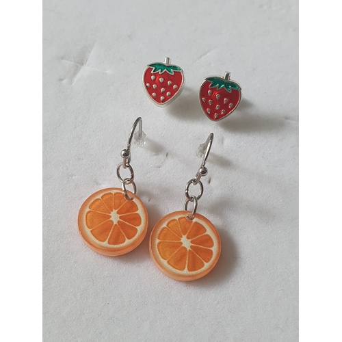 42F - 2 pair Of Colourful Fruit Earrings