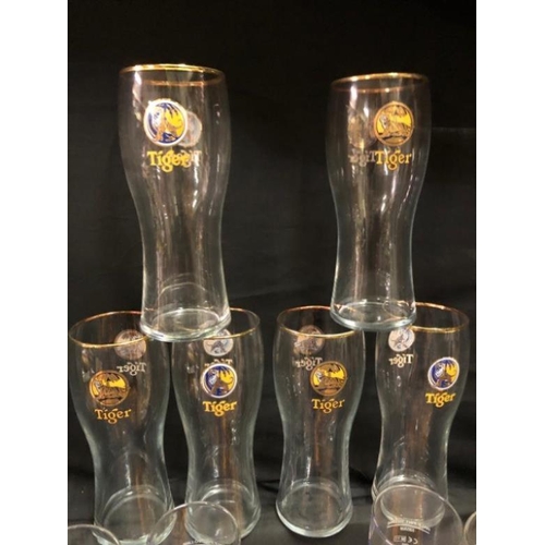 375 - Tiger Home Bar Set - 6 Pint Glasses embossed, 6 x half Pint Glasses and a Tiger Bar Towel