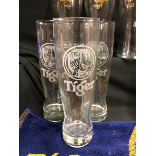 375 - Tiger Home Bar Set - 6 Pint Glasses embossed, 6 x half Pint Glasses and a Tiger Bar Towel