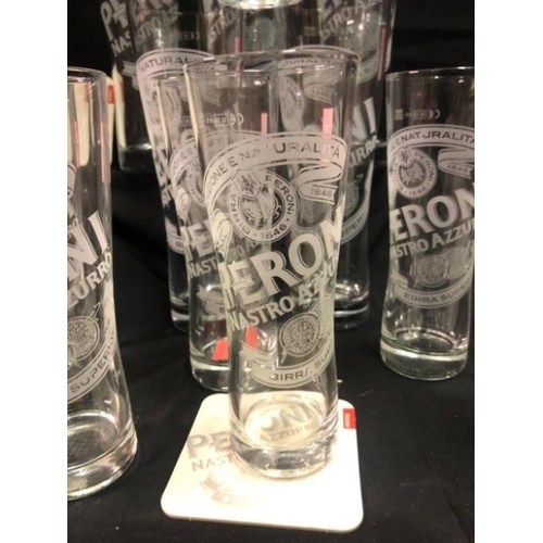 377 - 6 Peroni Embossed.50L Glasses, 6 x Peroni Embossed .25l Glsses and 6 Peroni Collection Beer Mats