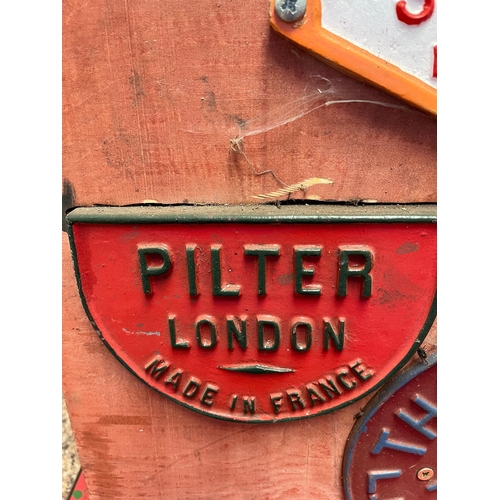 107 - Collection of metal name plates, P & T sign.