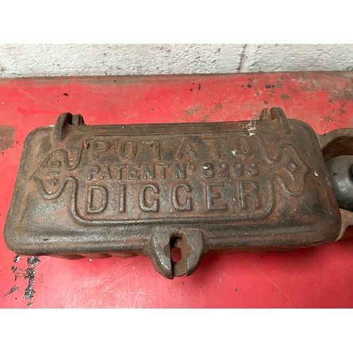 14 - Potato Digger Cast Iron Tool Box and Oil Can