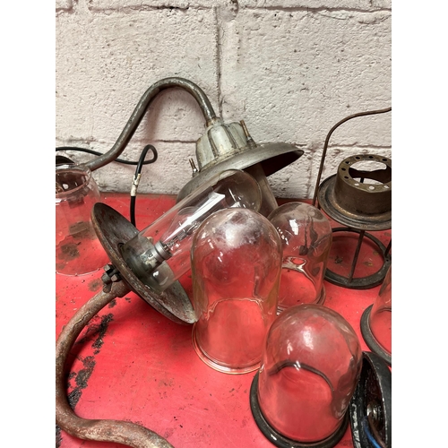 41 - Vintage swan-neck lights and glass shades