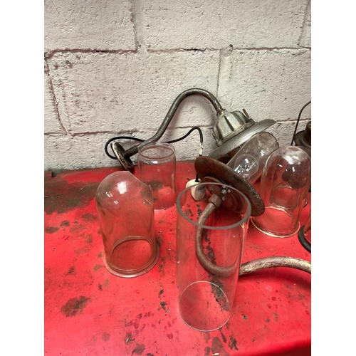 41 - Vintage swan-neck lights and glass shades