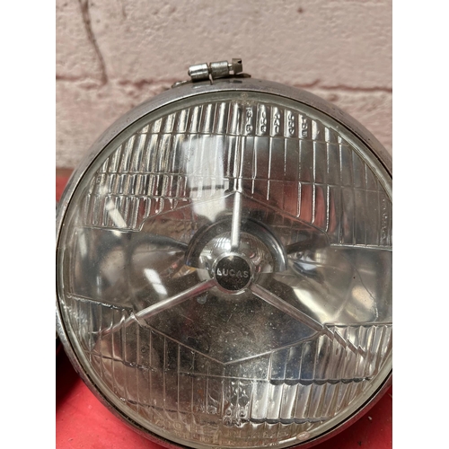 42 - Pair of Lucas chrome plated car lamps.