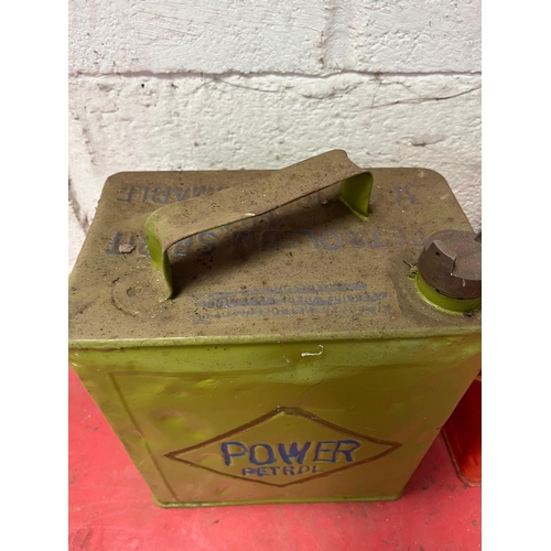 82 - Power petrol and diamond motor spirit petrol cans. {26 cm W x 30 H x 15 cm D}