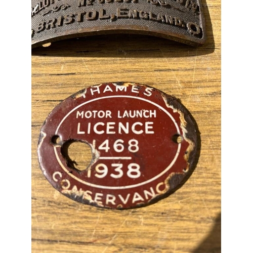 414 - Three antique name plates including an enamel licence plate.