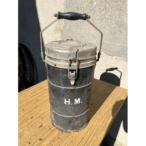 432 - Vintage cannister with initials H.M {23 cm W x 46 cm H}