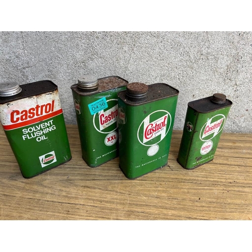 436 - Four vintage Castrol oil cans. {12 cm W x 18 cm H x 6 cm D}