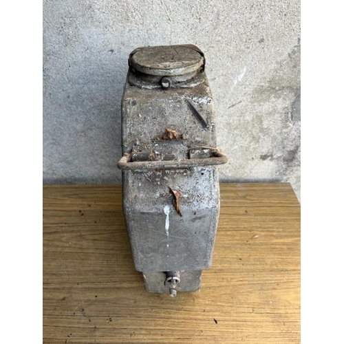 444 - Vintage aluminium petrol can. {37 cm W x 51 cm H x 13 cm W}