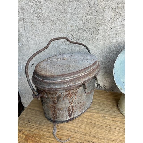 445 - Vintage paraffin Tilley heater and two vintage cannisters.