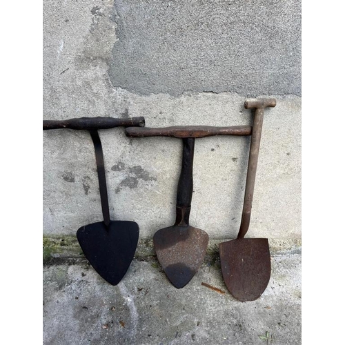 457 - Three unusual antique turf cutters. {85 cm H}