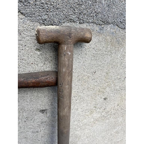 457 - Three unusual antique turf cutters. {85 cm H}