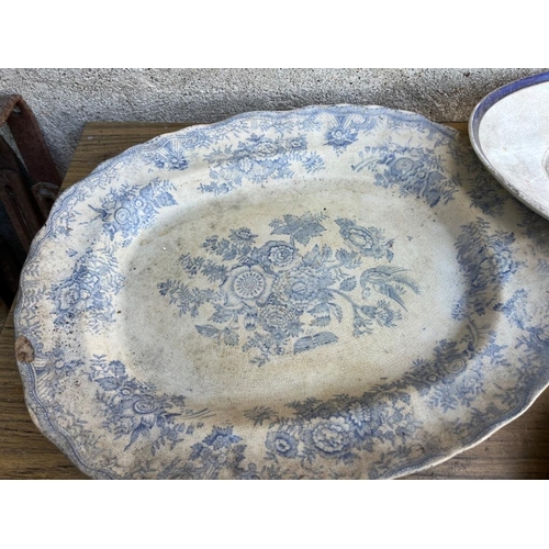 482 - Collection of blue and white platters.