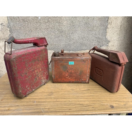 13 - Three Vintage Jerry cans. {Largest W 33 cm H 40 cm H x D 11 cm}