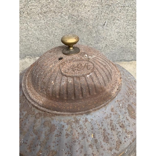 22 - Vintage hot water pot with brass top AGA. {W 45 cm x H 50 cm x D 65 cm}