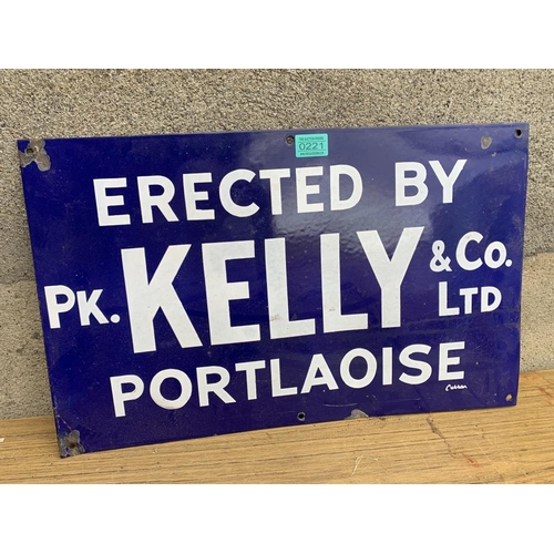 221 - PK Kelly & Co Ltd. enamel sign. {W61 cm x H 38 cm}