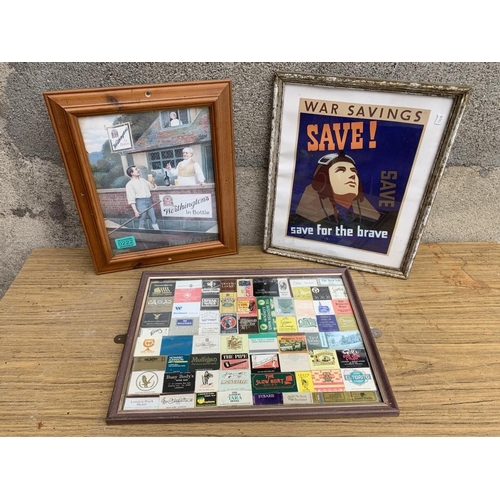 222 - Three framed advertisement prints.