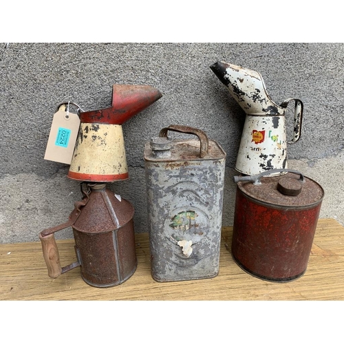 224 - Collection of oil cans and measures. {Largest H 33 cm}