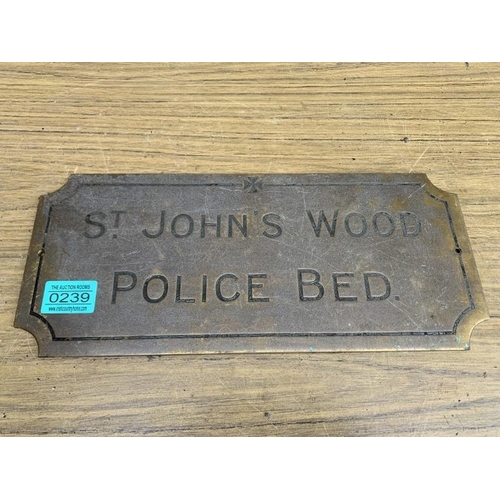 239 - St Johns Wood police brass wall plaque. {W 35 cm x H 15 cm}