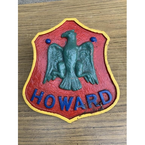 244 - Cast iron 'J & F Howard Bedford Eagle' name plate. {W 20 cm x H 18 cm}