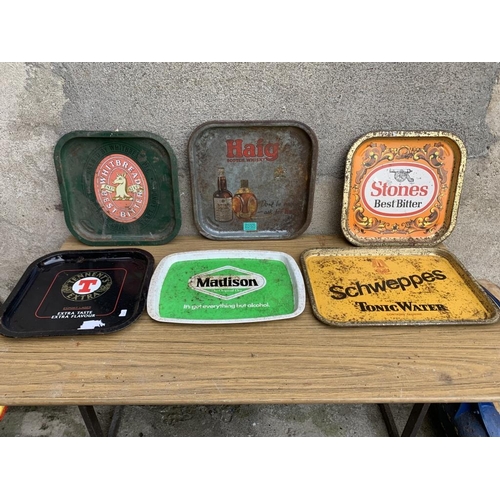 250 - Collection of six serving trays including Schweppes etc.