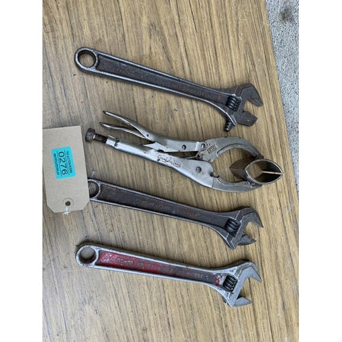 276 - Collection of adjustable wrenches & a pipe wrench