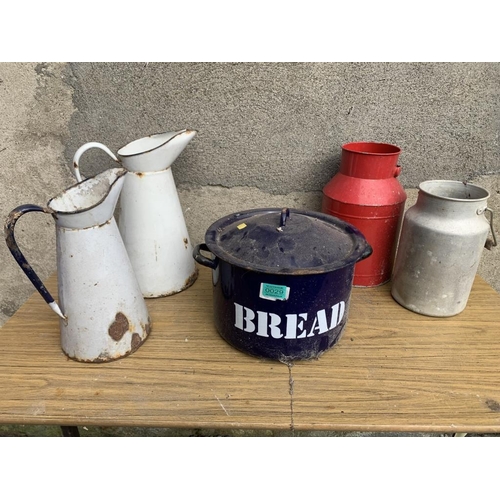 29 - Collection of Vintage enamel including bread bin. {W 35 cm x H 22 cm}