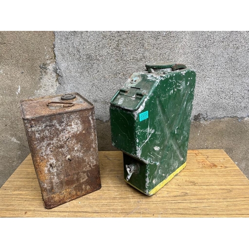 333 - Vintage Jerry can and another. {37 cm W x 52 cm H x 12 cm D}