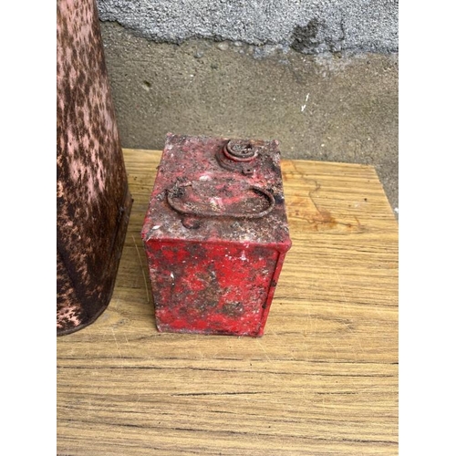 334 - Three petrol cans including Aladdin Pink. {24 cm W x 56 cm H}