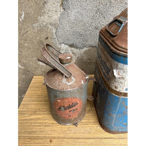 336 - Three petrol cans, {Largest 26 cm W x 46 cm H}