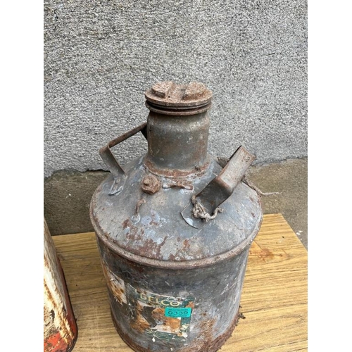 339 - Two vintage oil cans. Mobil and Gelco  {24 cm W 50 cm H x 24 cm D}