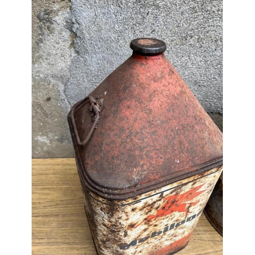 339 - Two vintage oil cans. Mobil and Gelco  {24 cm W 50 cm H x 24 cm D}