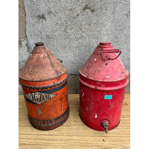 342 - Two vintage oil cans, Vigzol. {25 cm W x 50 cm H}