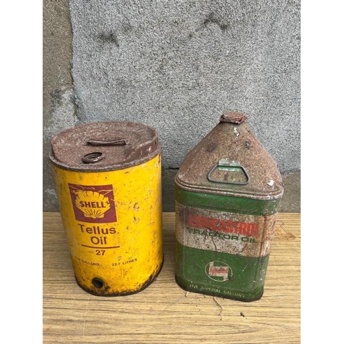 343 - Two vintage oil cans, Shell. . {29 cm W x 42 cm H}