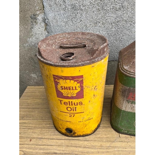 343 - Two vintage oil cans, Shell. . {29 cm W x 42 cm H}